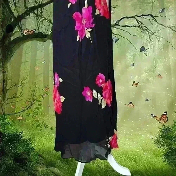 Y2k 90s Vintage Black Floral Maxi Dress By Evan Picone Size 8 - Picture 3 of 7